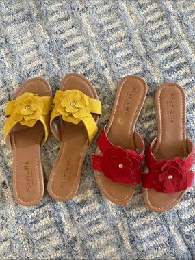 Mariella suede Women's Floral Slide Sandals in Yellow and Red